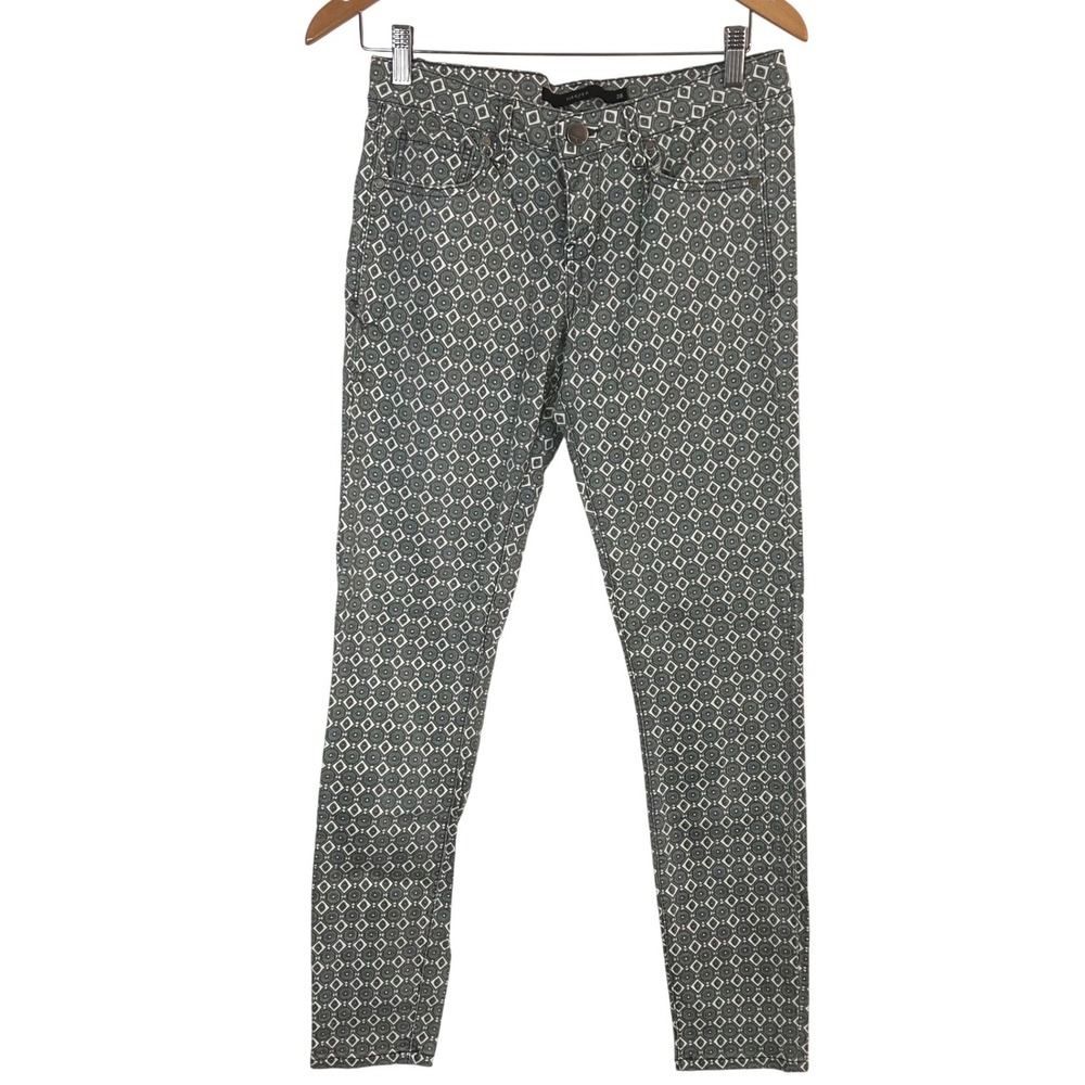 NWOT Harper Women's 28 Grey Teal Geometric Medallion Print Skinny Pants Indie